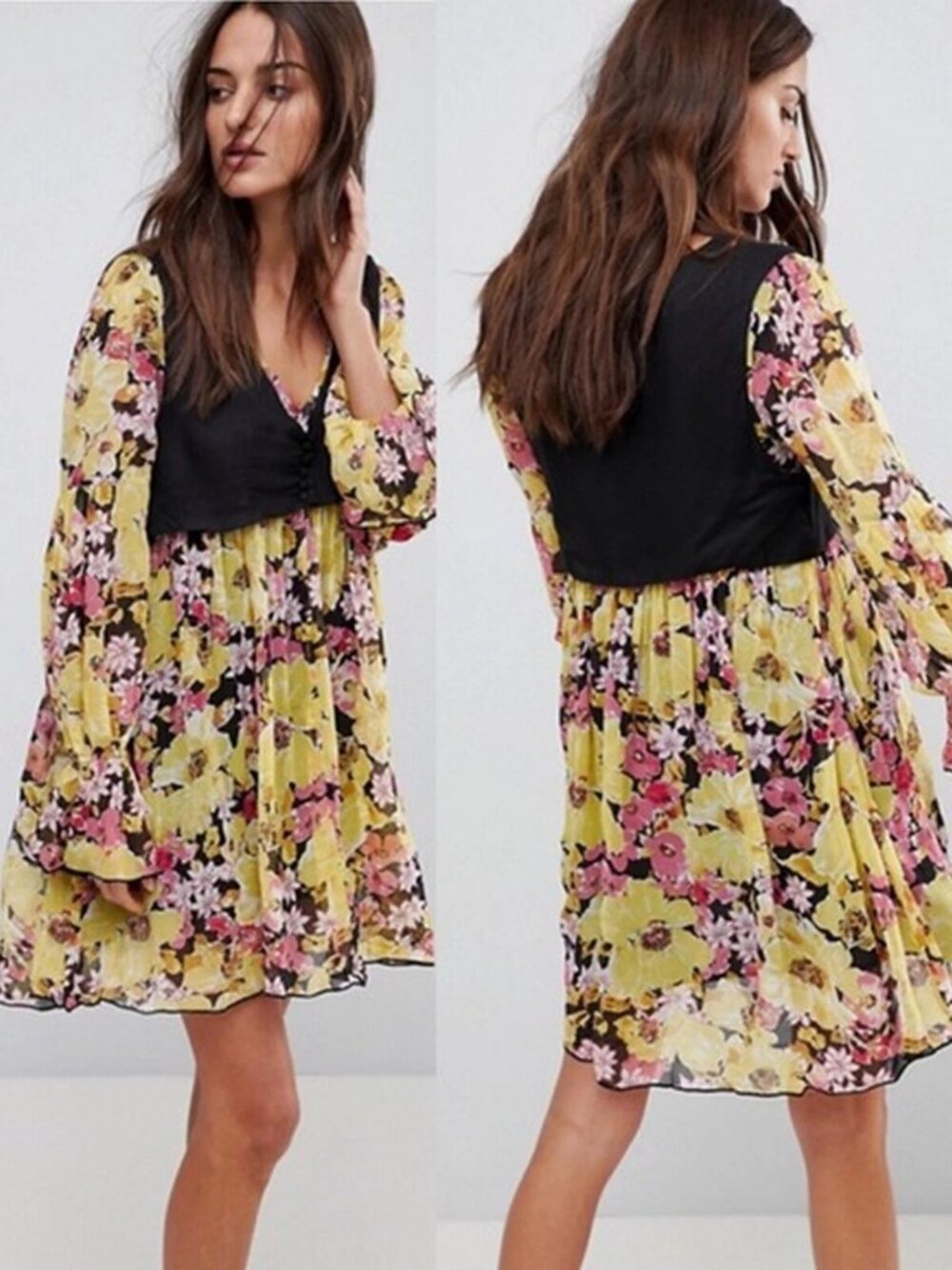 Free People Alice Vested Mini Dress Floral Print Size S/P NWT